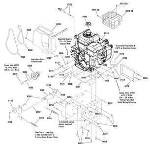 Engine And Frame Group Diagram and Parts List for 1696039-18-2852-31,1381HST 2011 Briggs and Stratton Snow Blower